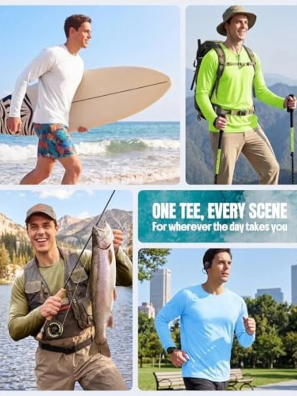 Men's UPF 50+ Sun Protection Long Sleeve Quick Dry Swim T-Shirt Rash Guard